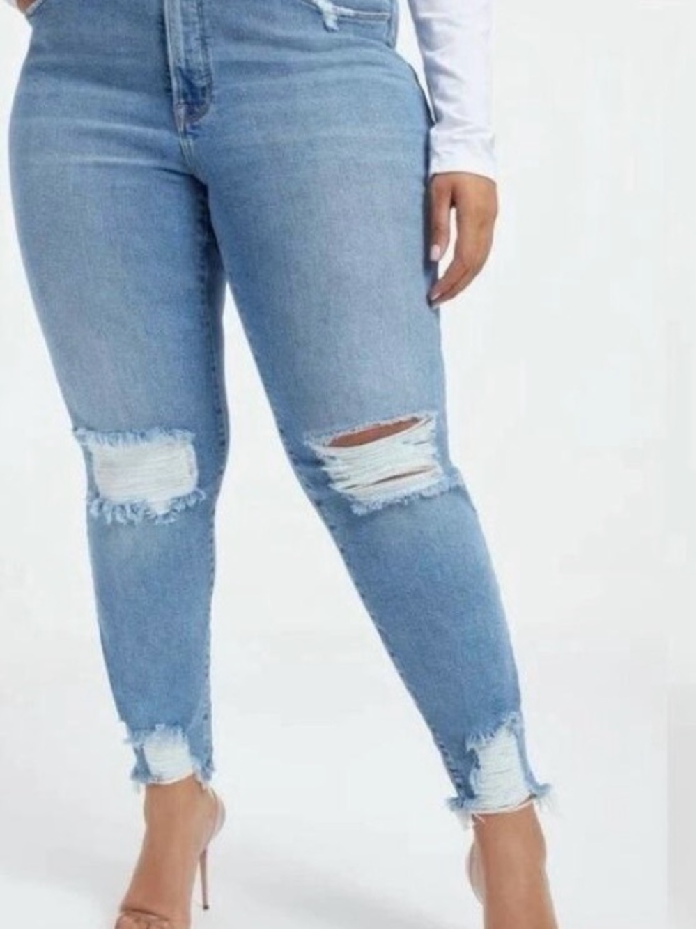 Good American Light Blue Ripped Skinny Jeans